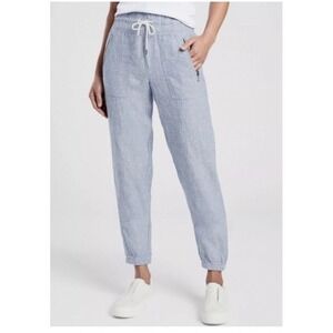 Athleta Cabo Linen Jogger Pants Chambray Blue Size 4 Drawstring Pockets